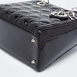 Pre Owned حقيبة يد توتس ديور ليدي ديور جلد كاناج أسود لامع متوسطة