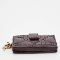 Pre Owned Dior Burgundy Cannage Patent Leather Lady Dior 5 Gusset Card Holder