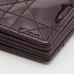 Pre Owned Dior Burgundy Cannage Patent Leather Lady Dior 5 Gusset Card Holder