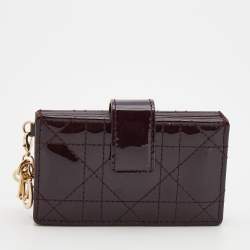 Pre Owned Dior Burgundy Cannage Patent Leather Lady Dior 5 Gusset Card Holder
