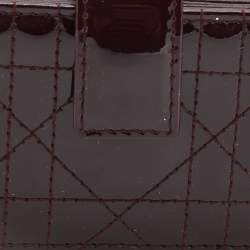 Pre Owned Dior Burgundy Cannage Patent Leather Lady Dior 5 Gusset Card Holder