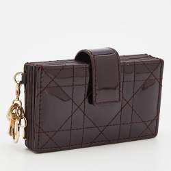 Pre Owned Dior Burgundy Cannage Patent Leather Lady Dior 5 Gusset Card Holder