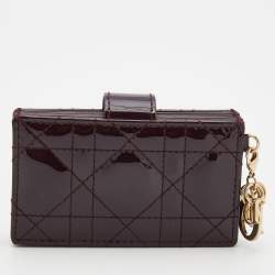 Pre Owned Dior Burgundy Cannage Patent Leather Lady Dior 5 Gusset Card Holder