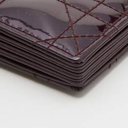 Pre Owned Dior Burgundy Cannage Patent Leather Lady Dior 5 Gusset Card Holder
