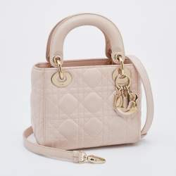Pre Owned Dior Blush Pink Cannage Leather Mini Lady Dior Tote