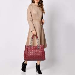 Pre Owned Dior Burgundy Cannage Leather Soft Lady Dior Shopper Tote