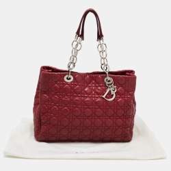 Pre Owned Dior Burgundy Cannage Leather Soft Lady Dior Shopper Tote