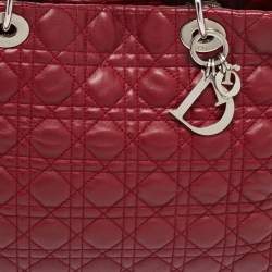 Pre Owned Dior Burgundy Cannage Leather Soft Lady Dior Shopper Tote
