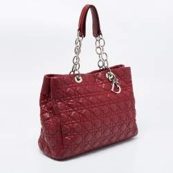 Pre Owned Dior Burgundy Cannage Leather Soft Lady Dior Shopper Tote
