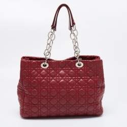 Pre Owned Dior Burgundy Cannage Leather Soft Lady Dior Shopper Tote