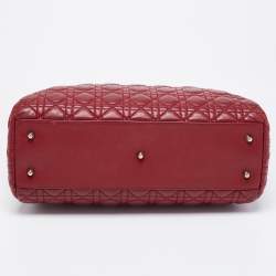 Pre Owned Dior Burgundy Cannage Leather Soft Lady Dior Shopper Tote