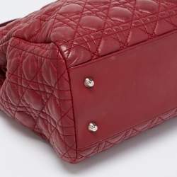 Pre Owned Dior Burgundy Cannage Leather Soft Lady Dior Shopper Tote