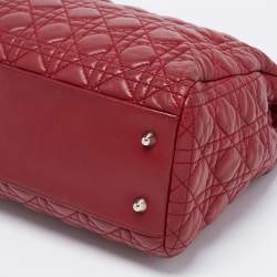 Pre Owned Dior Burgundy Cannage Leather Soft Lady Dior Shopper Tote