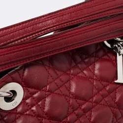Pre Owned Dior Burgundy Cannage Leather Soft Lady Dior Shopper Tote