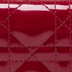 Pre Owned Dior Maroon Cannage Patent Leather Lady Dior Card Holder