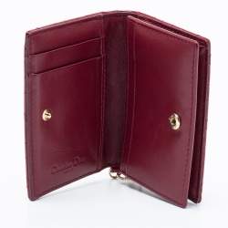 Pre Owned Dior Maroon Cannage Patent Leather Lady Dior Card Holder