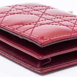Pre Owned Dior Maroon Cannage Patent Leather Lady Dior Card Holder