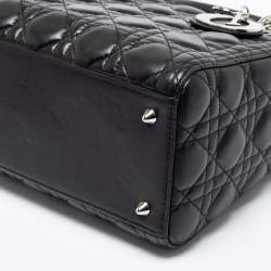 Pre Owned Dior Black Cannage Leather Medium Lady Dior Tote 