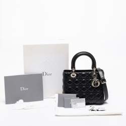 Pre Owned Dior Black Cannage Leather Medium Lady Dior Tote 