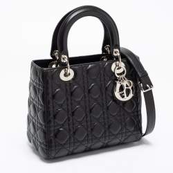 Pre Owned Dior Black Cannage Leather Medium Lady Dior Tote 