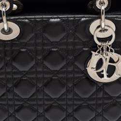 Pre Owned Dior Black Cannage Leather Medium Lady Dior Tote 