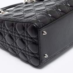 Pre Owned Dior Black Cannage Leather Medium Lady Dior Tote 