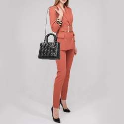 Pre Owned Dior Black Cannage Leather Medium Lady Dior Tote 