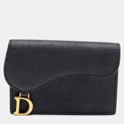 Pre Owned Dior Black Leather Saddle Card Holder