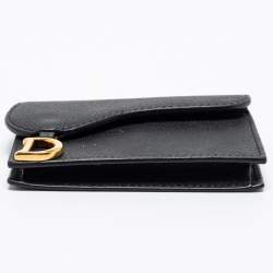 Pre Owned Dior Black Leather Saddle Card Holder