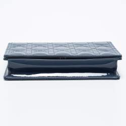 Pre Owned محفظة ديور ليدي ديور جلد كاناج أزرق لامع بسلسلة