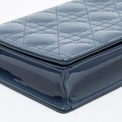 Pre Owned محفظة ديور ليدي ديور جلد كاناج أزرق لامع بسلسلة