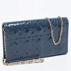 Pre Owned محفظة ديور ليدي ديور جلد كاناج أزرق لامع بسلسلة