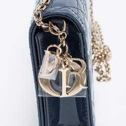 Pre Owned محفظة ديور ليدي ديور جلد كاناج أزرق لامع بسلسلة