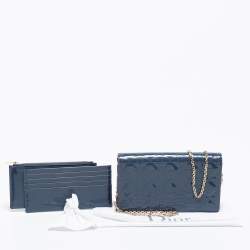 Pre Owned محفظة ديور ليدي ديور جلد كاناج أزرق لامع بسلسلة