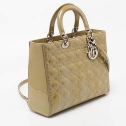 Pre Owned Dior Light Green Cannage Patent Leather Large Lady Dior Tote