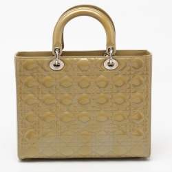 Pre Owned Dior Light Green Cannage Patent Leather Large Lady Dior Tote
