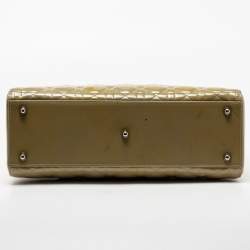 Pre Owned Dior Light Green Cannage Patent Leather Large Lady Dior Tote