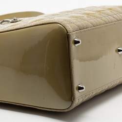 Pre Owned Dior Light Green Cannage Patent Leather Large Lady Dior Tote