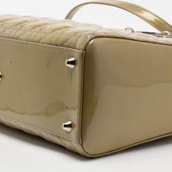 Pre Owned Dior Light Green Cannage Patent Leather Large Lady Dior Tote