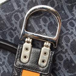 Pre Owned Dior Navy Blue Oblique Denim and Leather Flight Frame Satchel