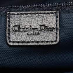 Pre Owned Dior Navy Blue Oblique Denim and Leather Flight Frame Satchel