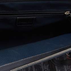 Pre Owned Dior Navy Blue Oblique Denim and Leather Flight Frame Satchel