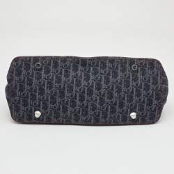 Pre Owned Dior Navy Blue Oblique Denim and Leather Flight Frame Satchel