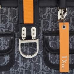 Pre Owned Dior Navy Blue Oblique Denim and Leather Flight Frame Satchel