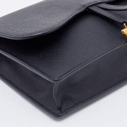 Pre Owned Dior Black Grained Leather Saddle Chain Pouch