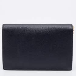 Pre Owned Dior Black Grained Leather Saddle Chain Pouch