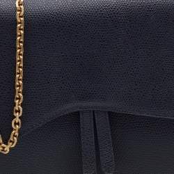 Pre Owned Dior Black Grained Leather Saddle Chain Pouch