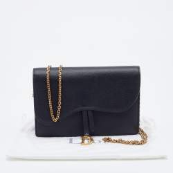 Pre Owned Dior Black Grained Leather Saddle Chain Pouch