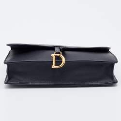 Pre Owned Dior Black Grained Leather Saddle Chain Pouch