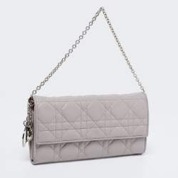 مملوكة مسبقًا محفظة بسلسلة ديور رانديفو جلد كاناج رصاصي فاتح 